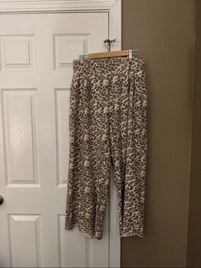 Leopard Print Wide Leg Sweatpants - Beige Taupe